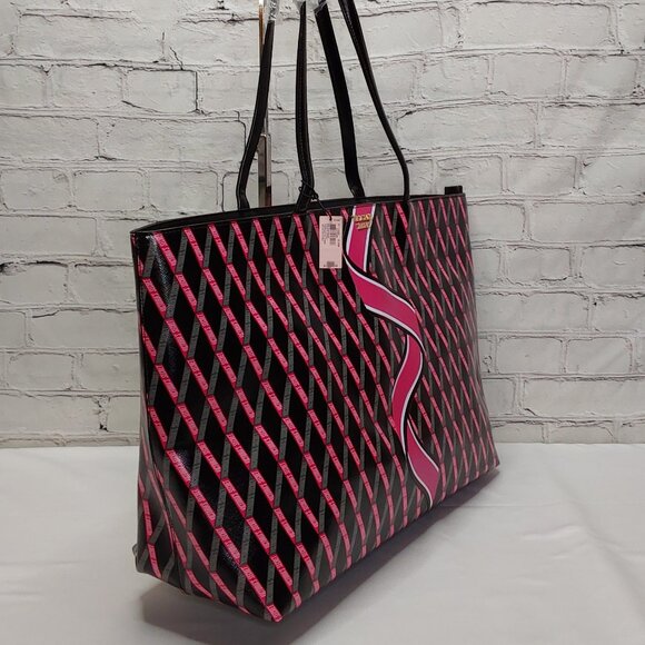 🎈HOLD🎈VICTORIA'S SECRET' TOP~ZIP CARRY~ALL TOTE BAG DOUBLE STRAP RIBBON LOGO - Picture 2 of 16